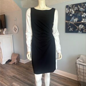 Vince Camuto Black and white  Ruched Sheath Dress Sleeveless Crew Neck sz14 NWT